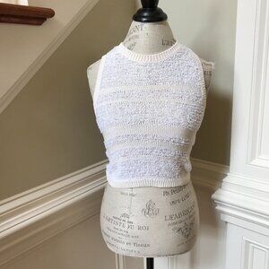 Zac Posen Crop Knit Top Womens Medium Cream Ivory Crew Neck Sleeveless Cotton